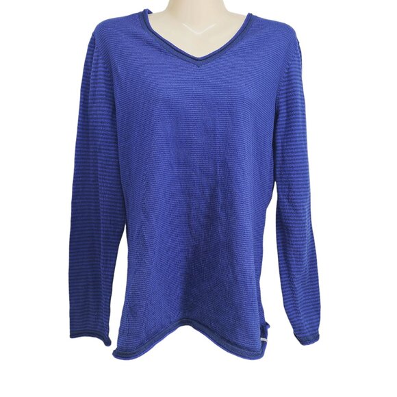 Title Nine Womens Blue Striped V-Neck Long Sleeve Sweater L Vagabond - Picture 7 of 7